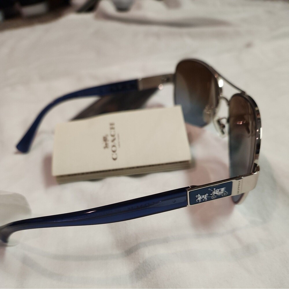 COACH HC7047 L103 Christina Polarized Aviator Sunglasses Silver/Blue Frame 59mm - Picture 5 of 8